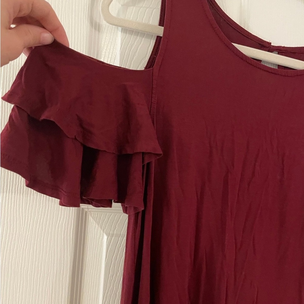 Francesca’s Burgundy Ruffle Off-the-Shoulder Dress - Small - Picture 3 of 5